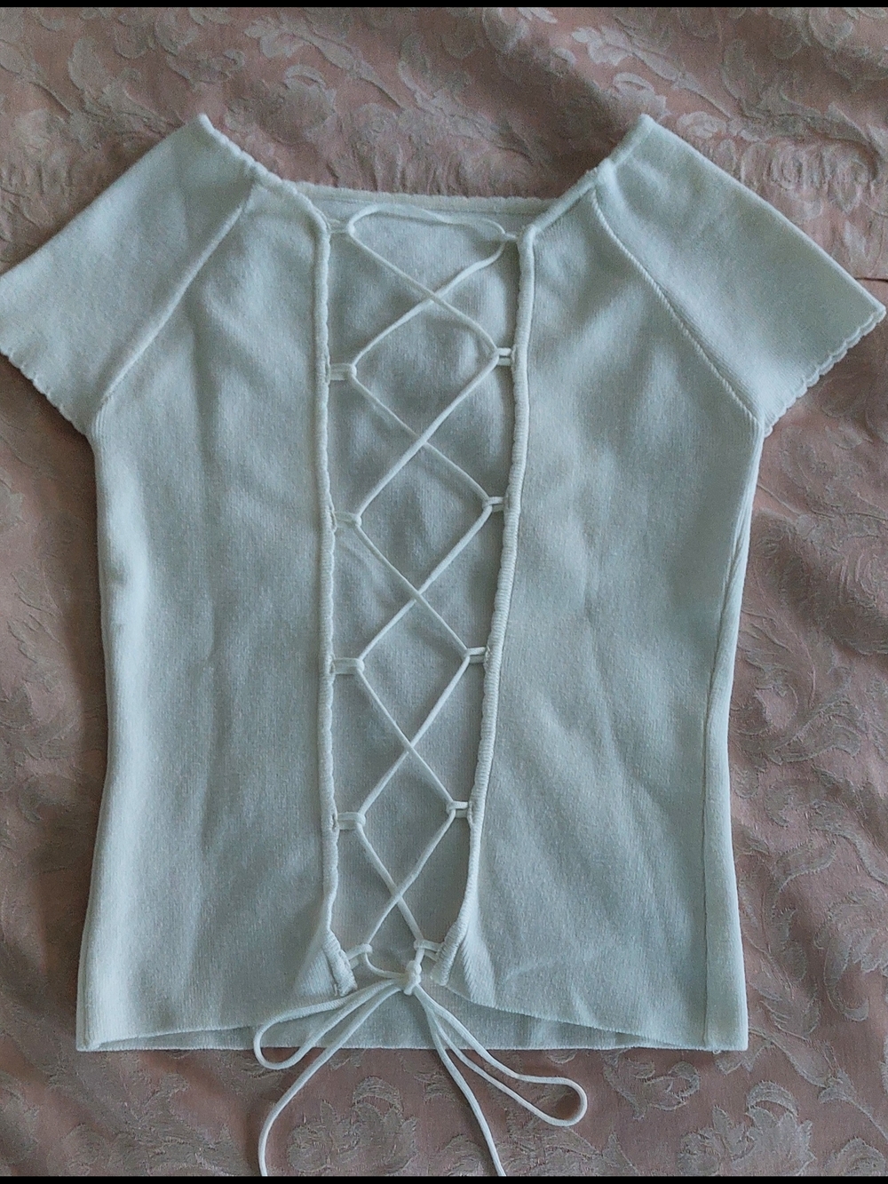 Women's White Lace-Up Front Crop Top